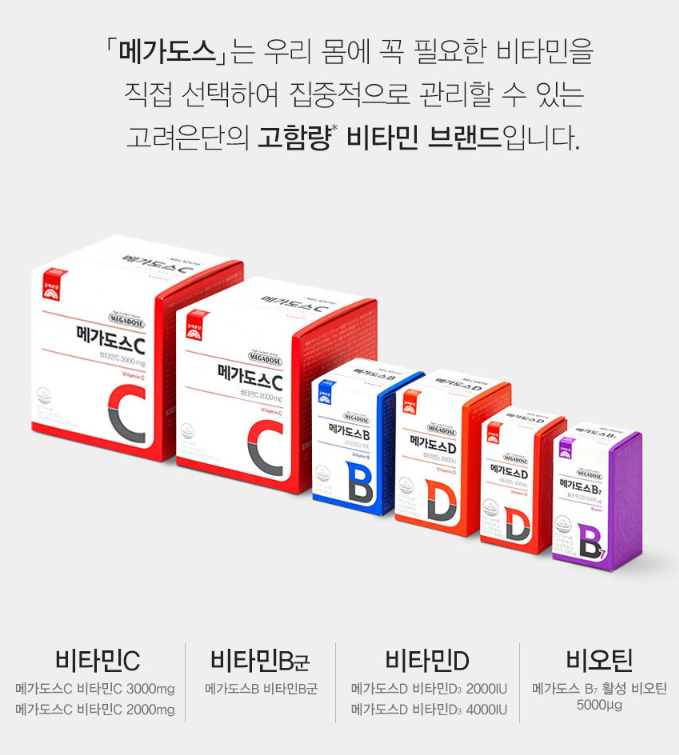 고려은단 메가도스C 3000 영국산 비타민 C / 메가도스 B / 메가도스 B7 / 메가도스 D