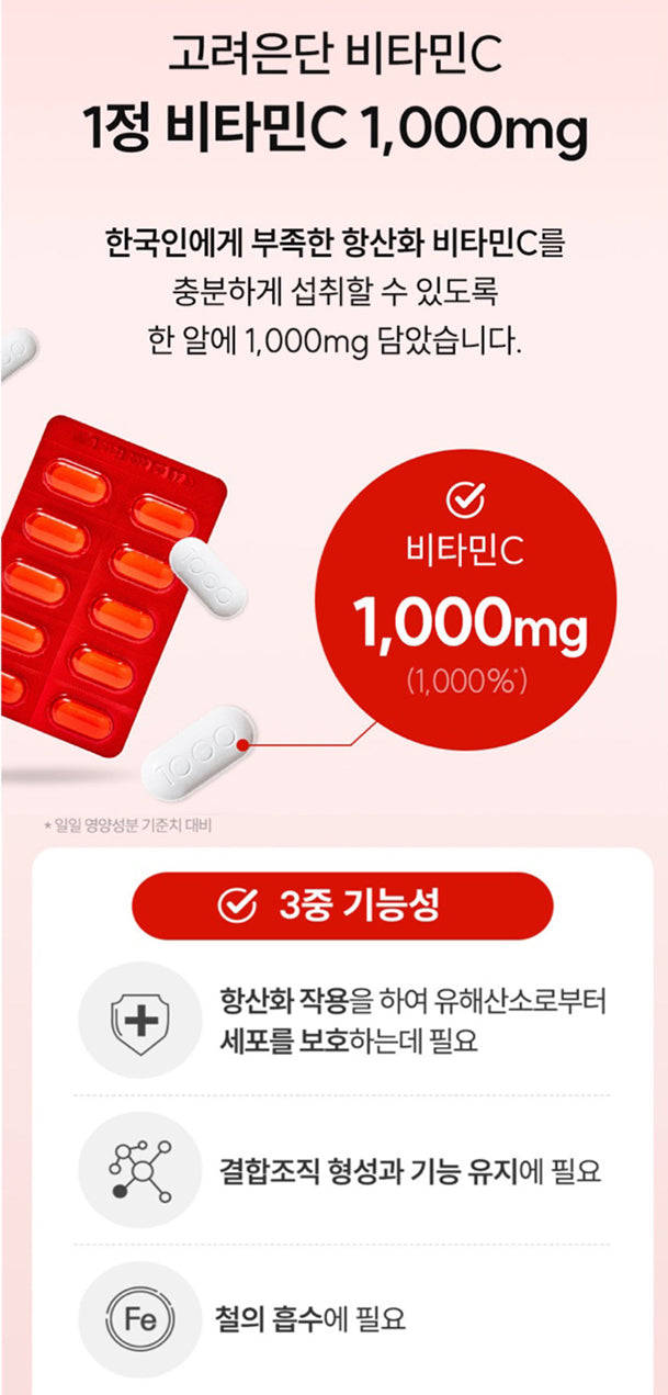고려은단 비타민 C 1000 – 한국 정품 비타민 | 면역력 강화