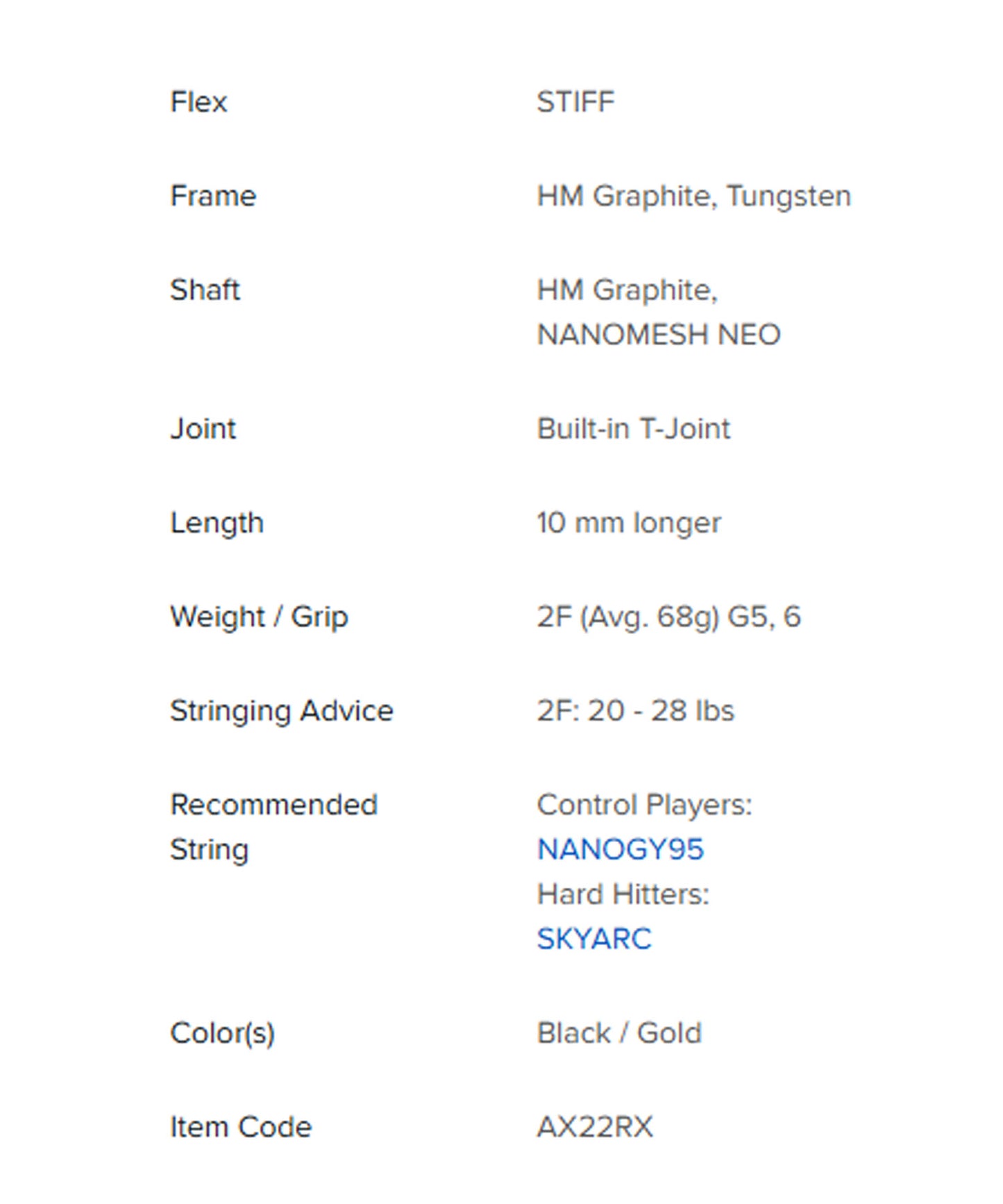 Yonex ASTROX 22 RX 2F G5 Badminton Racket - Lightweight & Stiff