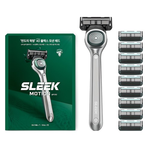 Dorco Sleek Motion 4-Blade Razor + 10 Blades Set - Korean Best Selling Shaving Kit