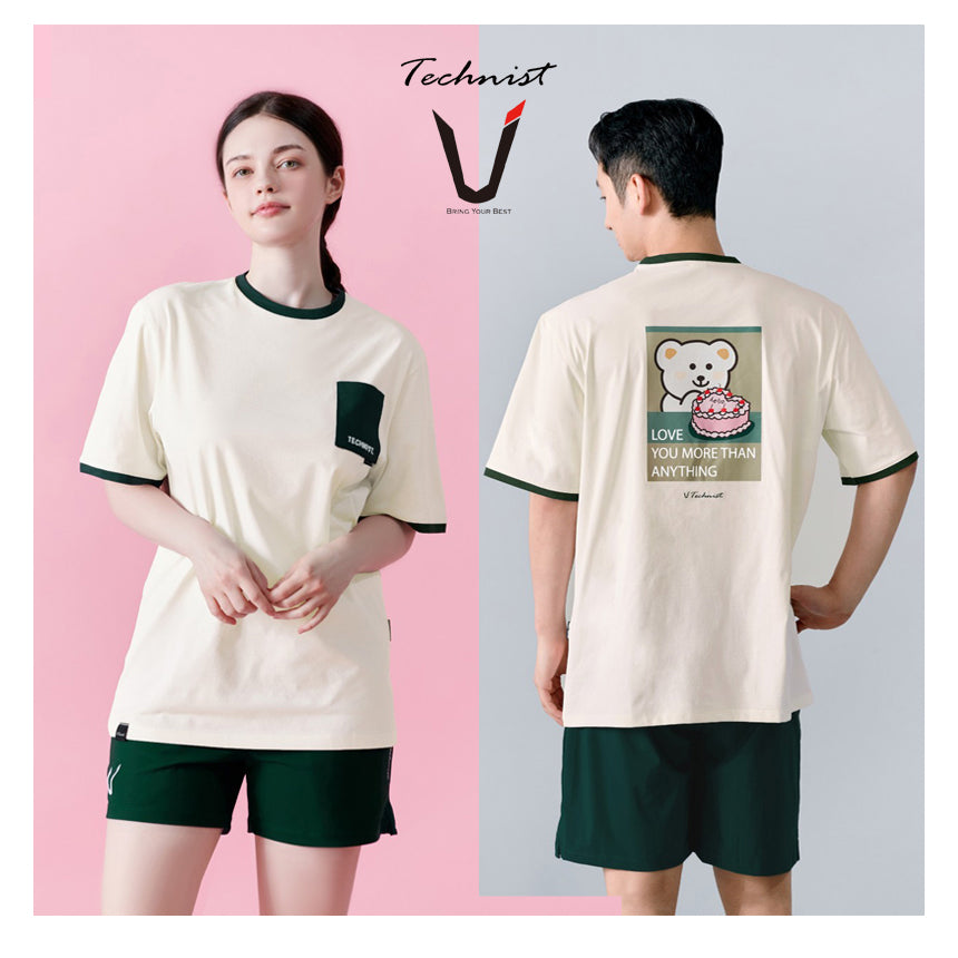 테크니스트 티셔츠 배드민턴 반팔 상의 코튼라이크 오버핏 크림 그린 TNT54104